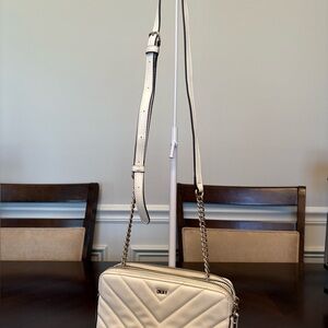 DKNY Cream Quilted Crossbody Bag with Chain Strap